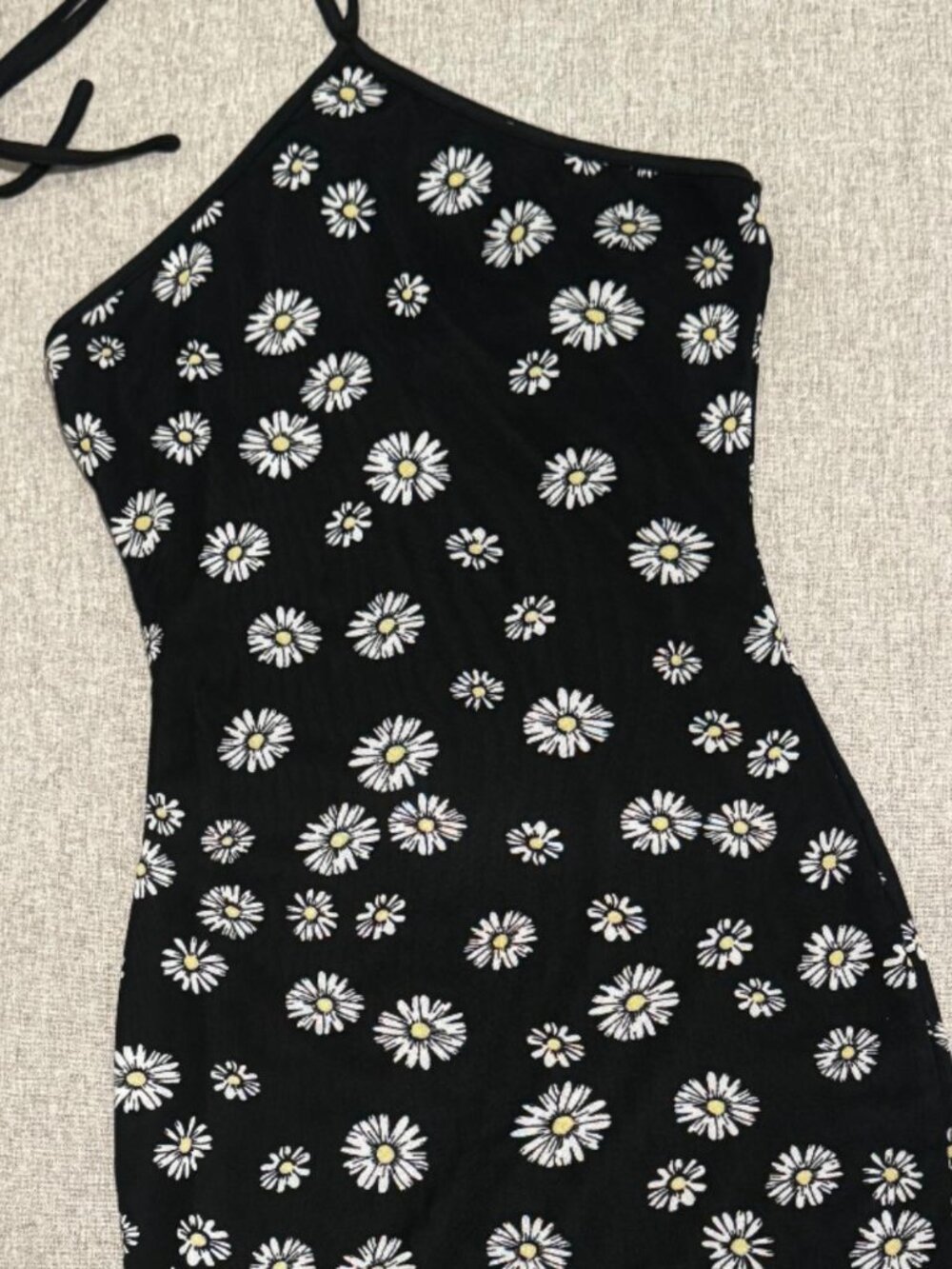 Y2K Women's Black Halter Summer-dresses With Daisy Print Size S/XS